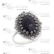 Кольцо серебряное, камень авантюрин черный 3538 