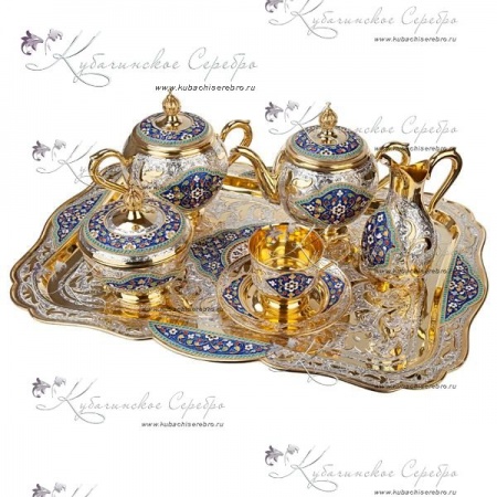 Сервиз чайный с позолотой и горячей эмалью серия Версаль 