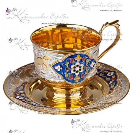 Набор чайных пар с эмалью серия Версаль на 130 мл