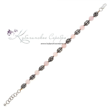 Браслет-бусы из серебра с розовым кварцем