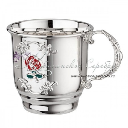 Кружка Роза 925 пробы с холодной эмалью на 150 мл (Новинка)
