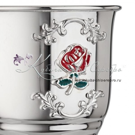 Кружка Роза 925 пробы с холодной эмалью на 150 мл (Новинка)
