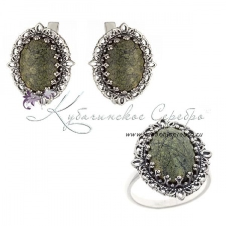 Комплект серебряный, камень яшма, арт №4141  Комплект серебряный, камень яшма