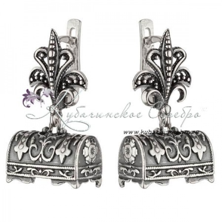 Серьги серебряные Сундук с чернением