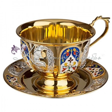 Чайная пара с позолотой и горячей эмалью на 200 мл