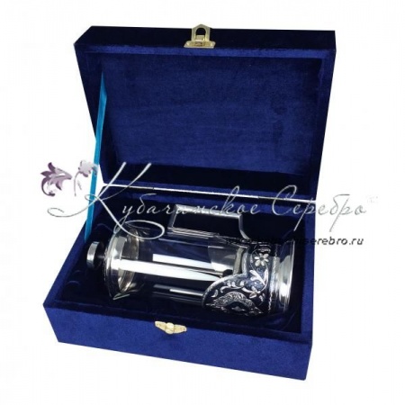 Серебряный чайник со стеклянной колбой, на 350 мл 