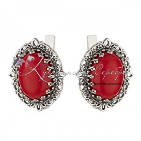 Серьги серебряные с кораллом