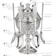 Икорница серебряная с ложками, с алмазной огранкой! 2976/1