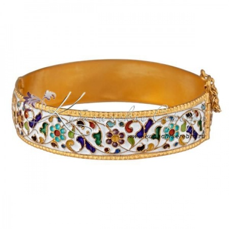 Серебряный браслет с белой горячей эмалью Незабудка