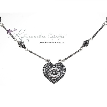 Серебряное колье Сердце с ромашкой