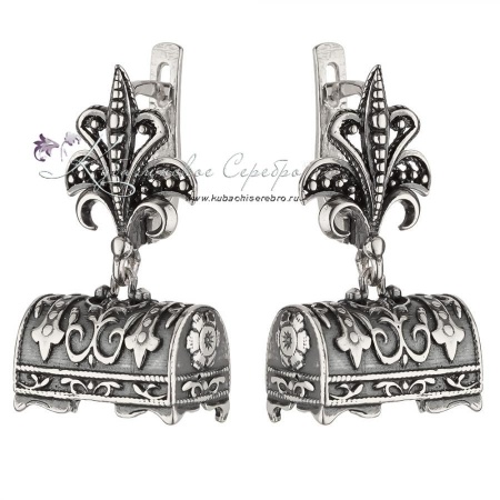 Серьги серебряные Сундук с чернением
