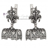 Серьги серебряные "Сундук" с чернением 8522