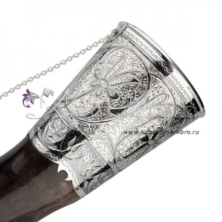 Рог тура серебряный, с питьевой чашей на 280 мл, арт №1304 Рог тура серебряный, с питьевой чашей на 280 мл