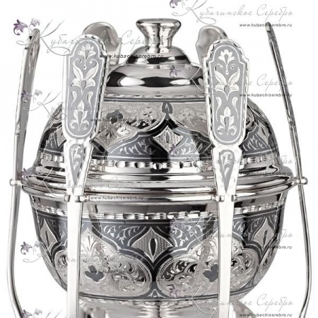 Икорница с ложками, серебро с чернением!