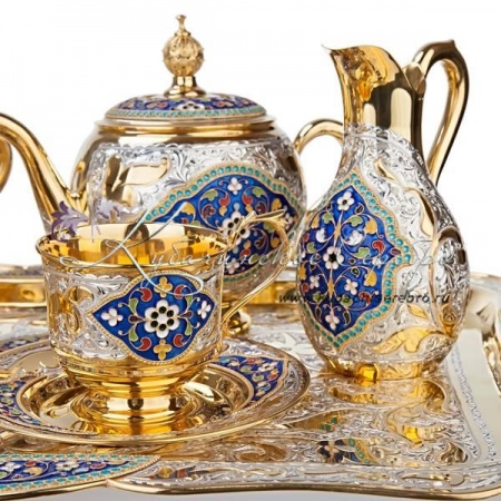Сервиз чайный с позолотой и горячей эмалью серия Версаль 