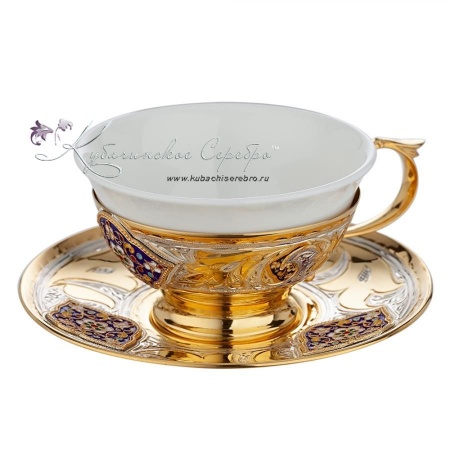 Чайная пара с эмалью и керамической вставкой на 130 мл 