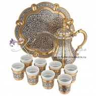 Сервиз кофейный с позолотой и чернением на 8 персон , арт №6870