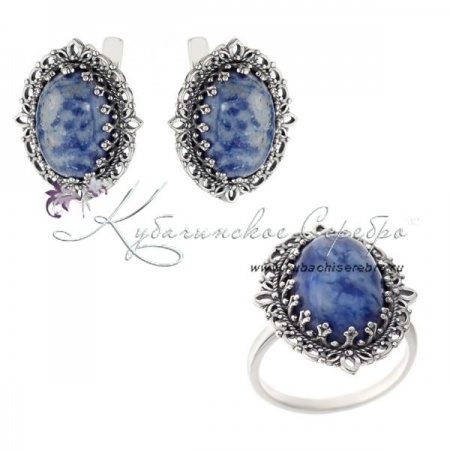 Комплект из серебра, камень содалит, арт №3887  Комплект из серебра, камень содалит