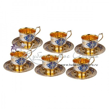 Набор чайных пар с эмалью серия  Набор чайных пар с эмалью серия Версаль на 130 мл
