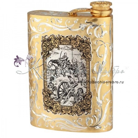 Позолоченная фляга с холодной эмалью на 240 мл, арт №6539 Позолоченная фляга с холодной эмалью на 240 мл