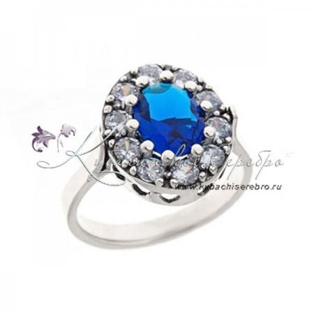 Кольцо серебряное с синим камнем