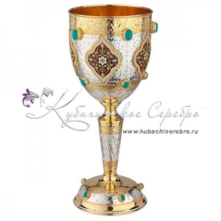 Кубок из серебра, с горячей эмалью и бирюзой на 820 мл 