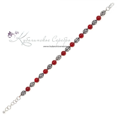 Браслет-бусы из серебра с кораллом
