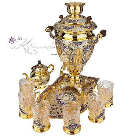 Сервиз чайный с позолотой и горячей эмалью 