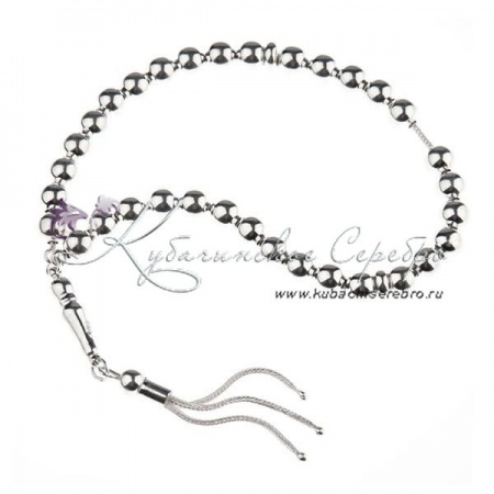 Чётки серебряные гладкие, 35 бусин