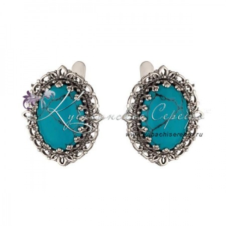 Серьги серебряные с голубой бирюзой, арт №3787  Серьги серебряные с голубой бирюзой