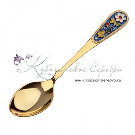 Серебряная чайная ложка с эмалью и позолотой серия «Версаль», арт №1557  Серебряная чайная ложка с эмалью и позолотой серия «Версаль»
