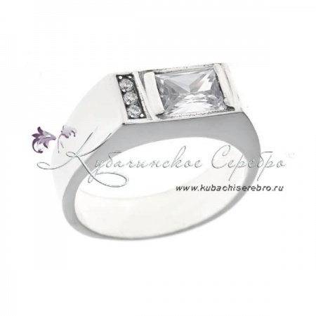 Кольцо-перстень мужской, камни горный хрусталь и фианиты