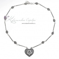Серебряное колье "Сердце" с ромашкой 4589 