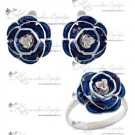 Комплект из серебра "Роза" с синей эмалью 6558