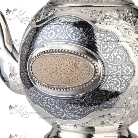 Чайник серебряный на 500 мл, вставки слоновая кость