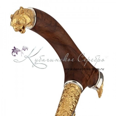 Трость из серебра с позолотой, дерево орех, 92 см 