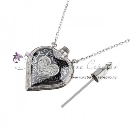 Серебряный кулон-флакон для духов Сердце 