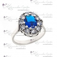 Кольцо серебряное с синим камнем 2262 