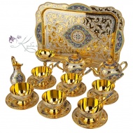 Чайный сервиз с позолотой и горячей эмалью 7081