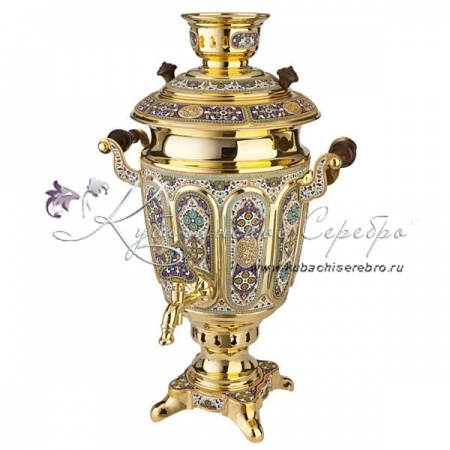 Самовар из серебра с горячей эмалью на 6 л