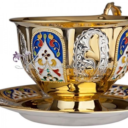 Чайная пара с позолотой и горячей эмалью на 200 мл