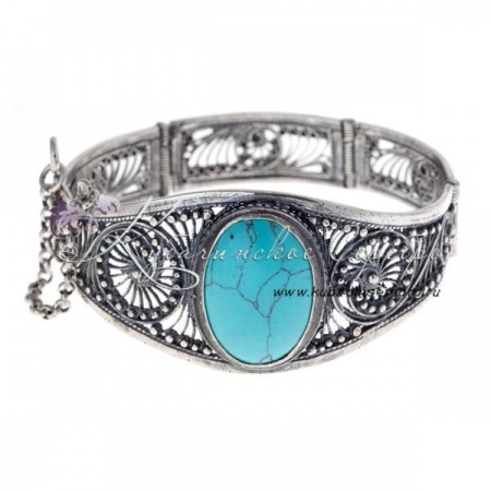 Серебряный браслет оксидированный с бирюзой
