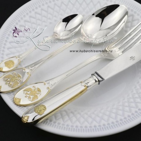 Набор столовых приборов с позолотой Единство, 24 предмета