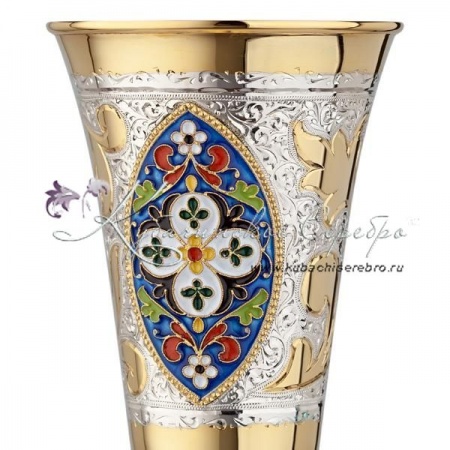 Серебряный бокал с позолотой и горячей эмалью на 170 мл