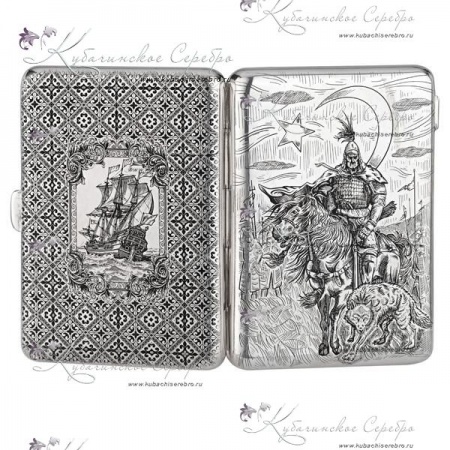 Портсигар Богатырь & корабль