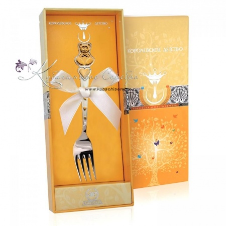 Вилка детская  Вилка детская Мишка с сердечками с позолотой