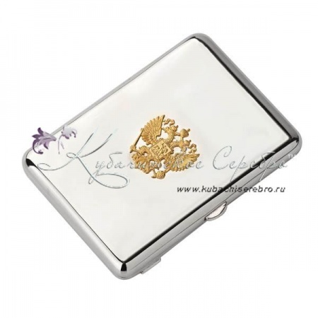 Портсигар гладкий с гербом Россия