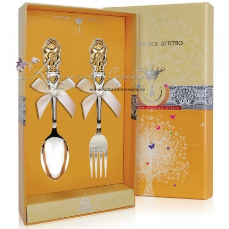 Детский набор Девочка с позолотой (ложка+вилка)