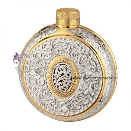 Авторская фляга с позолотой на 130 мл , арт №1934  Авторская фляга с позолотой на 130 мл