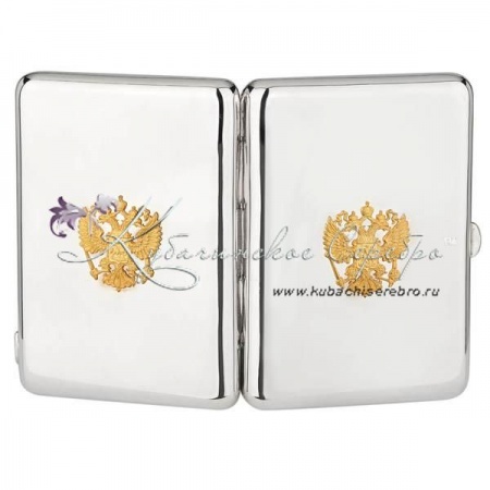 Портсигар гладкий с гербом Россия